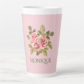 roze rozen, speciaal gepersonaliseerd latte mok (Voorkant)