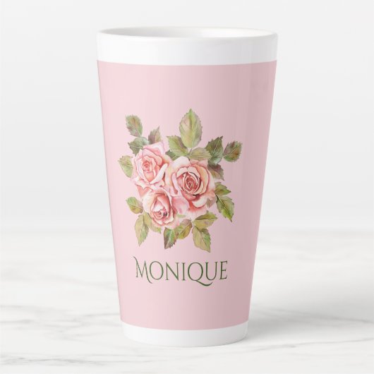 roze rozen, speciaal gepersonaliseerd latte mok (Voorkant)