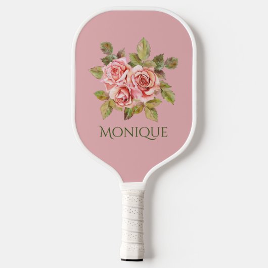   roze rozen, speciaal gepersonaliseerd pickleball paddle (Achterkant)