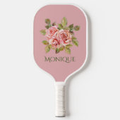   roze rozen, speciaal gepersonaliseerd pickleball paddle (Voorkant)
