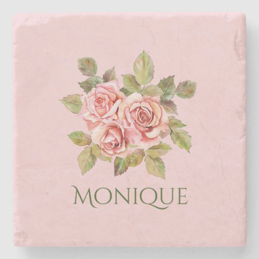   roze rozen, speciaal gepersonaliseerd stenen onderzetter (Voorkant)