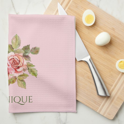   roze rozen, speciaal gepersonaliseerd theedoek (Quarter Fold)