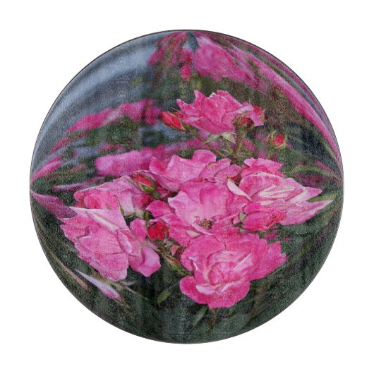 Roze rozen spiegelbaleffect glazen snijplank (Voorkant)