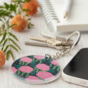 Roze Rozen steen Sleutelhanger