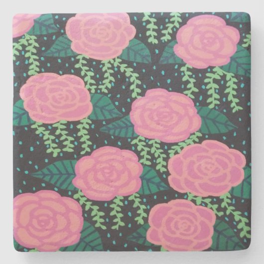 Roze Rozen Stenen Onderzetter (Voorkant)