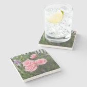 Roze rozen stenen onderzetter (Zijkant)