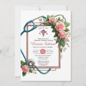 Roze Rozen Stethoscoop Verpleegkundige Afstuderen  Bedankkaart (Voorkant)