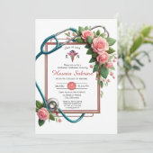 Roze Rozen Stethoscoop Verpleegkundige Afstuderen  Bedankkaart (Staand voorkant)