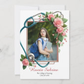 Roze Rozen Stethoscoop Verpleegkundige Afstuderen  Bedankkaart (Achterkant)