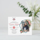 Roze Rozen Stethoscoop Verpleegkundige Afstuderen  Briefkaart (Staand voorkant)