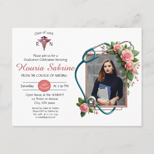Roze Rozen Stethoscoop Verpleegkundige Afstuderen  Briefkaart (Voorkant)