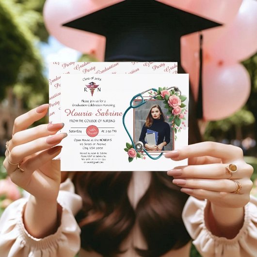 Roze Rozen Stethoscoop Verpleegkundige Afstuderen  Briefkaart