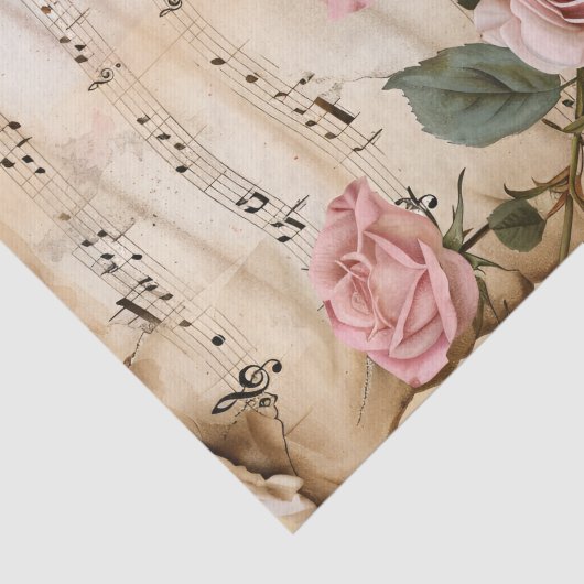 Roze rozen stijl muziekblad ephemera tissuepapier (Detail)