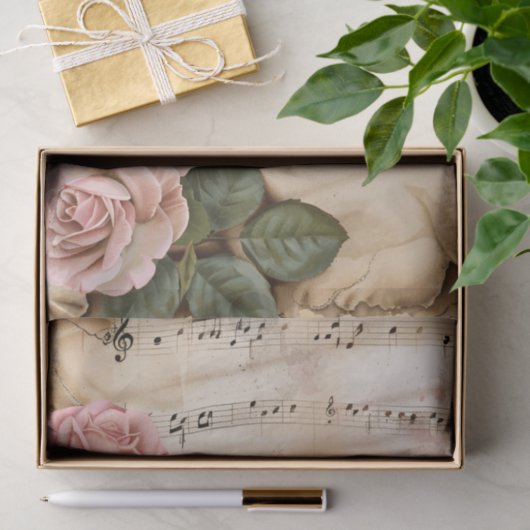 Roze rozen stijl muziekblad ephemera tissuepapier (Geschenk)