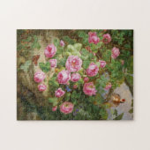 Roze Rozen Stilleven Vlinders Vogel Victoriaans Legpuzzel (Horizontaal)
