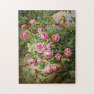 Roze Rozen Stilleven Vlinders Vogel Victoriaans Legpuzzel