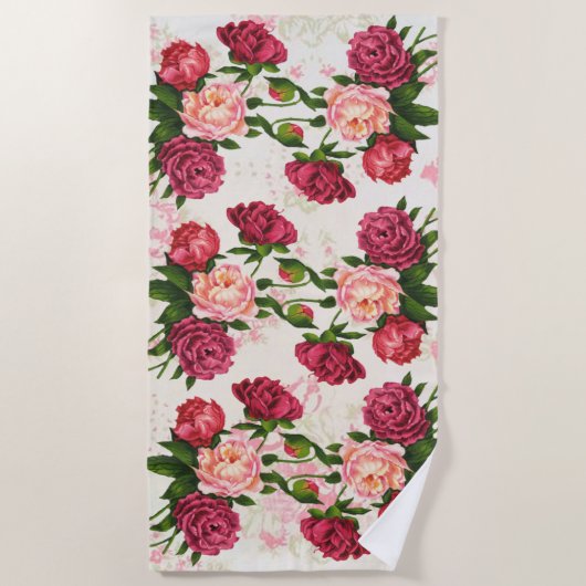 Roze rozen strandlaken (Voorkant)