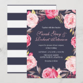 Roze rozen strepen en bloemen bruiloft uitnodiging (Voorkant / Achterkant)