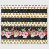 Roze rozen strepen goudneppige goudpokstippen cadeaupapier (Vlak)