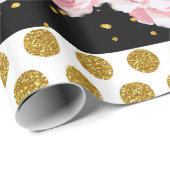 Roze rozen strepen goudneppige goudpokstippen cadeaupapier (Rol Hoek)