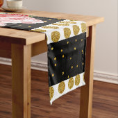 Roze rozen strepen goudneppige goudpokstippen korte tafelloper (Voorbeeld)