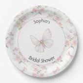 Roze Rozen Strikken Bruidsdouche Papieren Bordje (Voorkant)