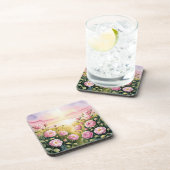 Roze Rozen Sunset Plastic Cork Onderzetter Set (Rechterzijde)