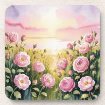 Roze Rozen Sunset Plastic Cork Onderzetter Set