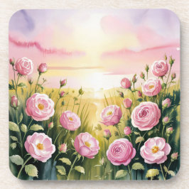 Roze Rozen Sunset Plastic Cork Onderzetter Set