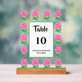 Roze Rozen Tafelnummer Acryl Bord