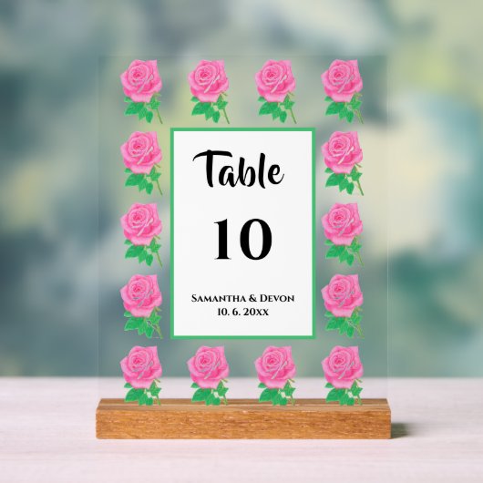 Roze Rozen Tafelnummer Acryl Bord (Neutraal)