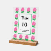 Roze Rozen Tafelnummer Acryl Bord (Hoek)