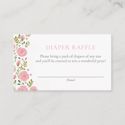 Roze Rozen Tea Party Luier Raffle Informatiekaartje (Voorkant)