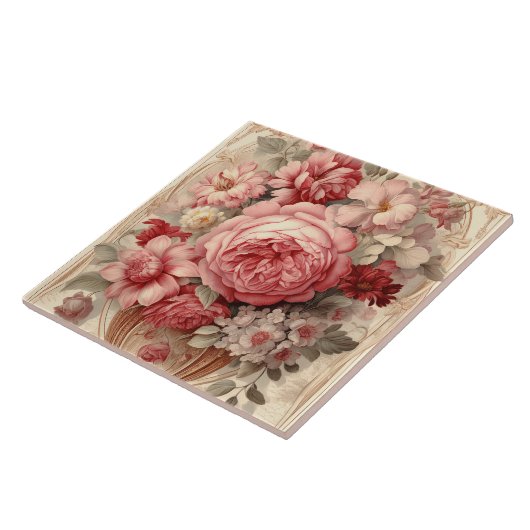 Roze rozen tegeltje (Zijkant)