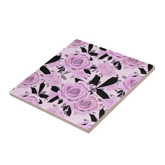 Roze rozen tegeltje (Zijkant)