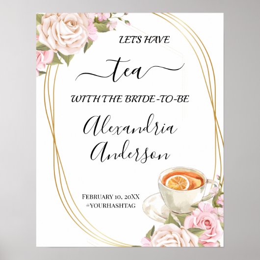 Roze Rozen Thee Bruiloft Welkom Bord Poster (Voorkant)