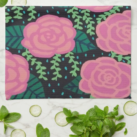 Roze Rozen  Theedoek (Gevouwen)