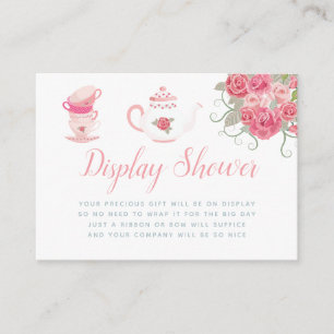 Roze rozen theepartij baby shower display shower informatiekaartje