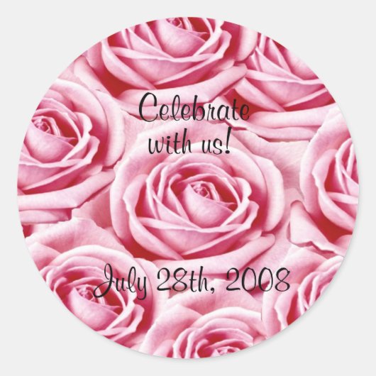 Roze rozen ticker ronde sticker (Voorkant)