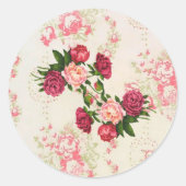 Roze rozen ticker ronde sticker (Voorkant)