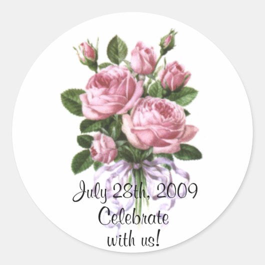 Roze rozen ticker ronde sticker (Voorkant)