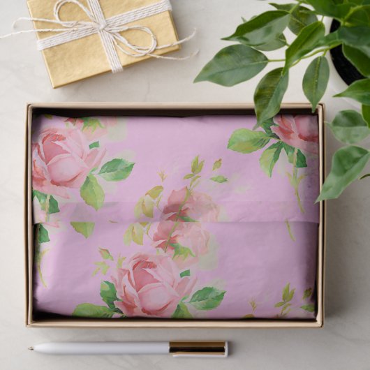 Roze rozen tissuepapier (Geschenk)