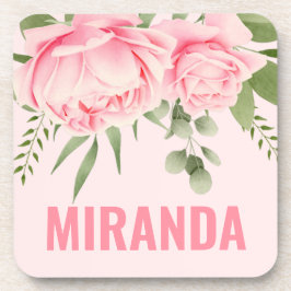 Roze rozen trendy waterverf bloemen bier onderzetter