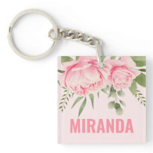 Roze rozen trendy waterverf bloemen sleutelhanger