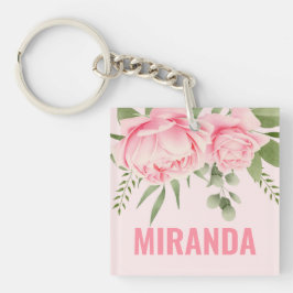 Roze rozen trendy waterverf bloemen sleutelhanger