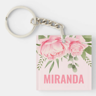 Roze rozen trendy waterverf bloemen sleutelhanger