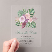 Roze Rozen Tropische Monsters Trouwen Save the Dat Acryl Uitnodigingen (Insitu (Draagbaar))