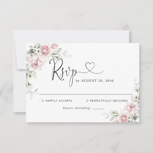 Roze Rozen Trouw RSVP Kaart (Voorkant)