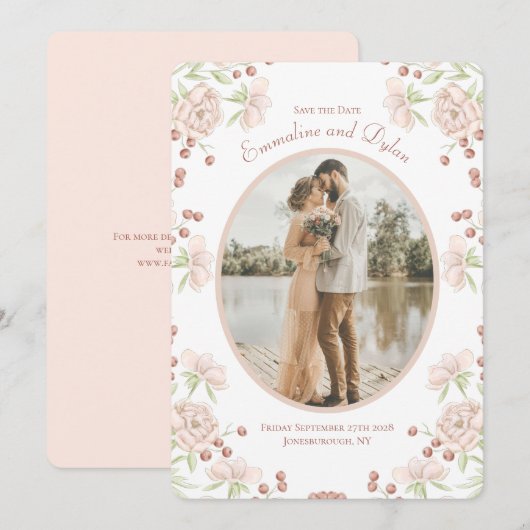 Roze Rozen Trouw Save the Date Kaart (Voorkant / Achterkant)