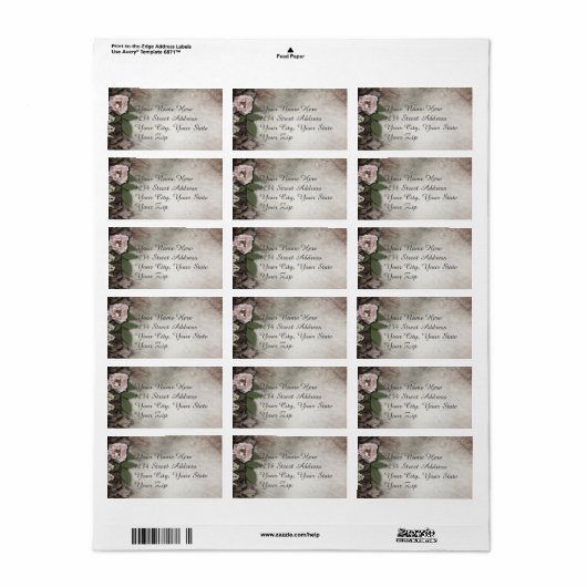  Roze Rozen Trouwadreslabel Etiket (Full Sheet)
